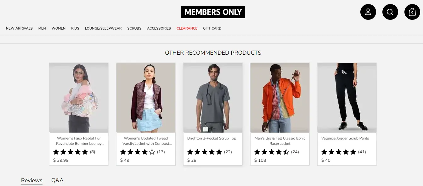 recommended products section in product page